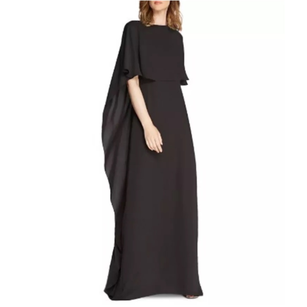 Halston Drape-Back Floor Length Gown w/Cape Detail
